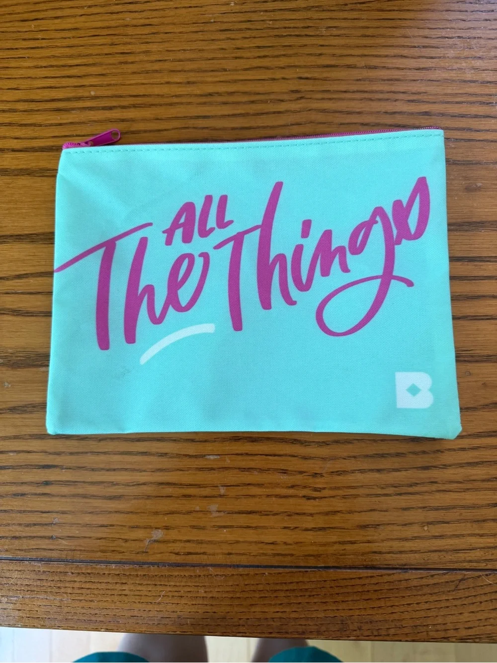 Birchbox NWOT Cosmetic Makeup Bag Pouch Aqua Pink Zip Travel Organizer